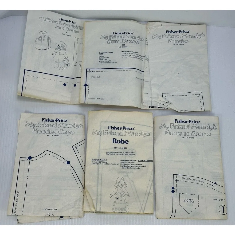Vintage Fisher Price‎ My Friend Mandys Doll Clothing Sewing Patterns Set of 6